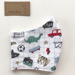 Dino, autó és foci labda mintás prémium gyerek arcmaszk, szájmaszk - Artiroka design - gyerek - gyerek - Meska.hu