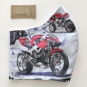 Szürke alapon piros motor mintás maszk, arcmaszk, szájmaszk  - Artiroka design -  - Meska.hu