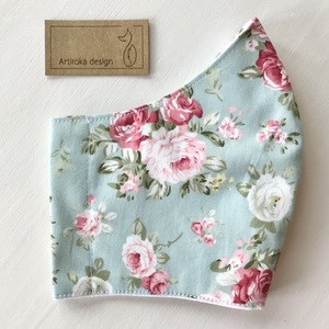 Türkiz színű, rózsa mintás  prémium pamut textil arcmaszk, szájmaszk, maszk -  Artiroka design - női - női - Meska.hu