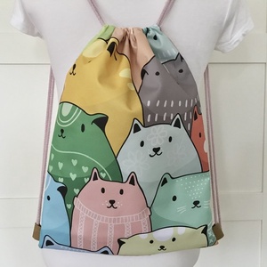 Cica mintás, színes VÍZLEPERGETŐS gymbag hátizsák,  edzéshez, kiránduláshoz -macska -  Artiroka design - táska & tok - bevásárlás & shopper táska - Meska.hu