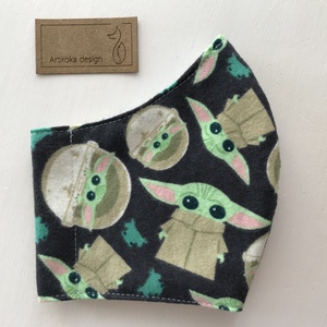 Baby Yoda mintás prémium flanel arcmaszk, szájmaszk, maszk, gyerekmaszk - szürke - Star Wars  - Artiroka design - gyerek - gyerek - Meska.hu
