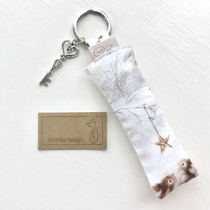 Nyuszi és vörösbegy mintás kulcstartó, kis vintage kulccsal   - Artiroka design - táska & tok - kulcstartó & táskadísz - kulcstartó - Meska.hu