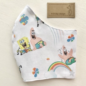 Spongya Bob és Patrik mintás prémium arcmaszk, szájmaszk  - S méret készleten - Artiroka design - gyerek - gyerek - Meska.hu