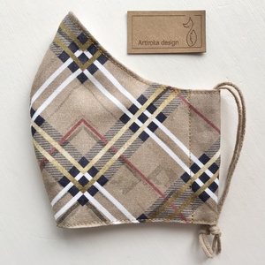Burberry stílusú, bézs - fehér kockás prémium szájmaszk, arcmaszk, maszk - Artiroka design - női - női - Meska.hu