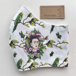 Frida Kahlo  és a papagájok -   prémium pamut textilből készült maszk - Mesedoboz  - Artiroka design  - női - női - Meska.hu