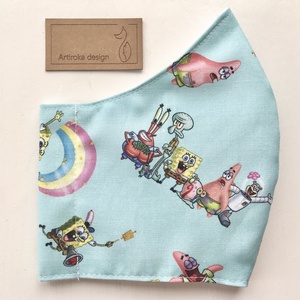 Spongya Bob és Patrik mintás prémium arcmaszk, szájmaszk  - M méret készleten - Artiroka design - gyerek - gyerek - Meska.hu