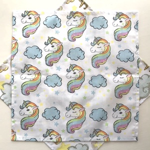 Unikornis mintás, pamut textil zsebkendő vagy szalvéta szett, pasztell színben - Artiroka design - szépségápolás - egészségmegőrzési kellékek - Meska.hu