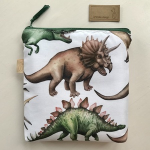 Dinoszaurusz mintás prémium neszesszer, uzsonna tasak - zipper bag  - Artiroka design - szendvics csomagoló - szendvics csomagoló - Meska.hu