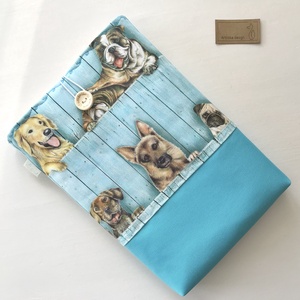 KÖNYVTOK prémium pamut textilből, vidám kutya mintával  - Artiroka design - táska & tok - ebook & tablet tok - Meska.hu