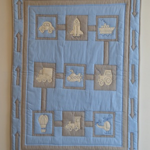 Járműves Babatakaró garnitúra - Babatakaró párnával, Otthon & Életmód, Babatakaró, gyerek pléd, Babaszoba, gyerekszoba, Patchwork, foltvarrás, Hímzés, MESKA