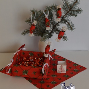 Karácsonyi piros leveles asztali dekoráció garnitúra - karácsony - karácsonyi lakásdekoráció - ünnepi asztaldekoráció - Meska.hu