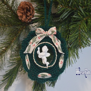 Karácsonyi koszorú (zöld-angyal) - karácsony - karácsonyi lakásdekoráció - karácsonyfadíszek - Meska.hu