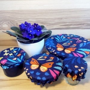 Textil edényfedő, edénysapka szett - 4 db-os, pillangó - otthon & életmód - konyhafelszerelés, tálalás - konyhai textil - edényfogó & edényfedő - Meska.hu