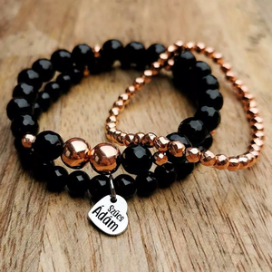Rose gold-Ónix ásvány karkötő szett: csináld magad ékszer, Ékszer, Karkötő, Karkötő medállal, Gravírozás, pirográfia, MESKA
