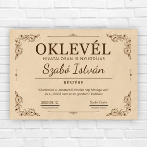 Nyugdíjba vonulási ajándék  oklevél keretben - otthon & életmód - dekoráció - kép & falikép - poszter - Meska.hu