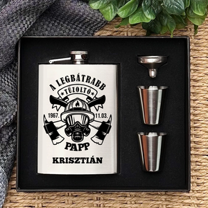 Ajándék tűzoltónak  neves flaska szett, Otthon & Életmód, Konyhafelszerelés, tálalás, Flaska, csatos üveg, Gravírozás, pirográfia, MESKA