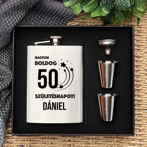 50 éves szülinapi ajándék ötlet férfiaknak  gravírozott flaska szett, Otthon & Életmód, Konyhafelszerelés, tálalás, Flaska, csatos üveg, Gravírozás, pirográfia, MESKA