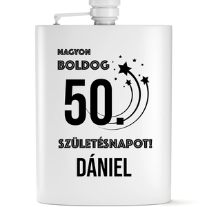 50 éves szülinapi ajándék ötlet férfiaknak  gravírozott flaska szett - otthon & életmód - konyhafelszerelés, tálalás - flaska, csatos üveg - Meska.hu