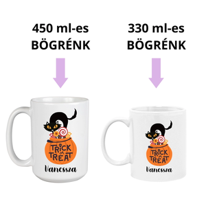 Fekete macskás, Trick or treat feliratú bögre - otthon & életmód - konyhafelszerelés, tálalás - tálalás - bögre & csésze - Meska.hu