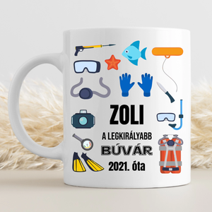 Búvár ajándék - saját neves bögre, Otthon & Életmód, Konyhafelszerelés, tálalás, Tálalás, Bögre & Csésze, Decoupage, transzfer és szalvétatechnika, Mindenmás, MESKA