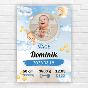 Kisfiús baba emlékőrző kép - saját fotóval, Otthon & Életmód, Dekoráció, Kép & Falikép, Poszter, Fotó, grafika, rajz, illusztráció, MESKA