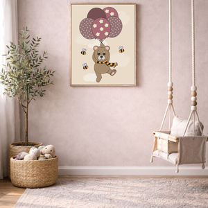 Mesepacni - maci lufikkal falikép - gyerekszoba dekoráció (40x50cm) - baba - mama - babaszoba dekoráció - babaszoba kép - Meska.hu