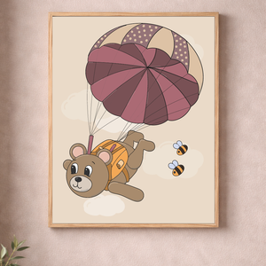 Mesepacni - maci ejtőernyővel falikép - gyerekszoba dekoráció (40x50cm) - Meska.hu