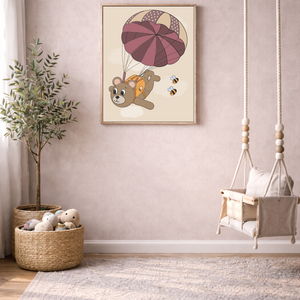 Mesepacni - maci ejtőernyővel falikép - gyerekszoba dekoráció (40x50cm) - baba - mama - babaszoba dekoráció - babaszoba kép - Meska.hu