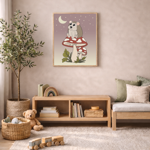 Mesepacni - gombán ülő süni holdfényben falikép - gyerekszoba dekoráció (40x50cm) - Meska.hu