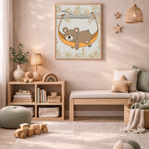 Mesepacni - Pihenő maci falikép - gyerekszoba dekoráció (40x50cm) - baba - mama - babaszoba dekoráció - babaszoba kép - Meska.hu