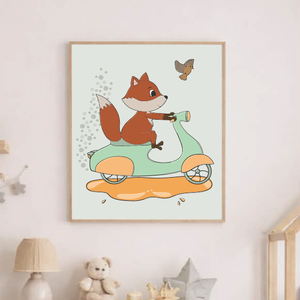 Mesepacni - Róka robogón falikép - gyerekszoba dekoráció (40x50cm) - baba - mama - babaszoba dekoráció - babaszoba kép - Meska.hu