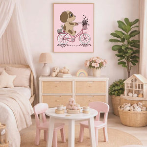 Mesepacni - Bicikliző kiskutya cicával falikép - gyerekszoba dekoráció (40x50cm), Baba - mama, Babaszoba dekoráció, Babaszoba kép, Fotó, grafika, rajz, illusztráció, MESKA