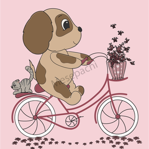 Mesepacni - Bicikliző kiskutya cicával falikép - gyerekszoba dekoráció (40x50cm) - baba - mama - babaszoba dekoráció - babaszoba kép - Meska.hu