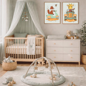 Mesepacni falikép szett - róka robogón és zsiráf autóval - babaszoba dekoráció (2 db, 40x50cm) , Baba - mama, Babaszoba dekoráció, Babaszoba kép, Fotó, grafika, rajz, illusztráció, MESKA