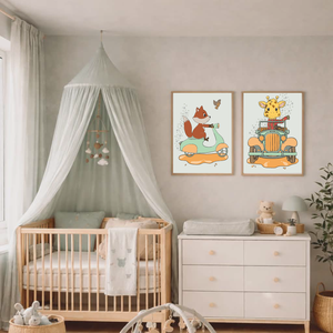 Mesepacni falikép szett - róka robogón és zsiráf autóval - babaszoba dekoráció (2 db, 40x50cm)  - baba - mama - babaszoba dekoráció - babaszoba kép - Meska.hu