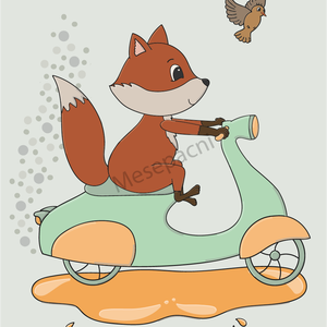 Mesepacni falikép szett - róka robogón és zsiráf autóval - babaszoba dekoráció (2 db, 40x50cm)  - baba - mama - babaszoba dekoráció - babaszoba kép - Meska.hu