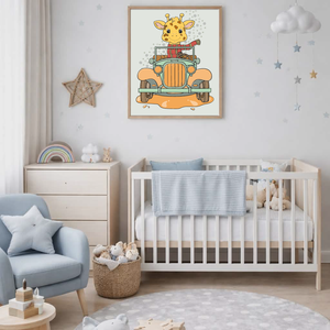 Mesepacni - zsiráf kisautóval - gyerekszoba falikép ��(40x50cm), Baba - mama, Babaszoba dekoráció, Babaszoba kép, Fotó, grafika, rajz, illusztráció, MESKA