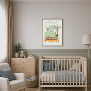 Mesepacni - nyuszi a vonaton falikép - cuki gyerekszoba dekoráció (40x50cm) - baba - mama - babaszoba dekoráció - babaszoba kép - Meska.hu