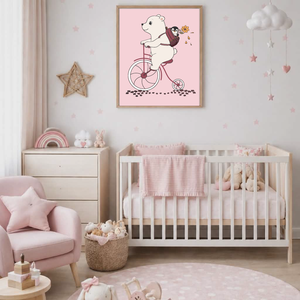 Mesepacni - Jegesmedve biciklin - gyerekszoba falikép, aranyos állatos illusztráció, pingvines dekoráció (40x50 cm), Baba - mama, Babaszoba dekoráció, Babaszoba kép, Fotó, grafika, rajz, illusztráció, MESKA