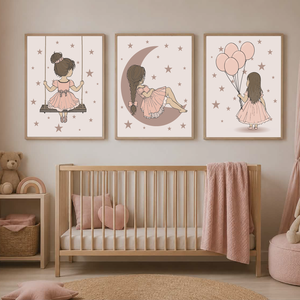 Mesepacni - Álomösvény kollekció - 3 részes kislány falikép szett - Hold, hinta és lufik - pasztell babaszoba dekoráció, Baba - mama, Babaszoba dekoráció, Babaszoba kép, Fotó, grafika, rajz, illusztráció, MESKA