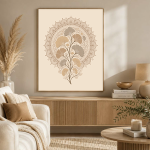 Mesepacni Home - Bézs ginkgo falikép - Elegáns dekoráció nappaliba és hálószobába - Modern mandala stílus - otthon & életmód - dekoráció - kép & falikép - poszter - Meska.hu