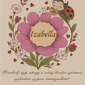 Katicás virágos emlékkép-Személyre szabható születési kép lányoknak, névvel, idézettel, fotóval vagy anélkül, 40x50 cm - baba - mama - babaszoba dekoráció - babaszoba kép - Meska.hu