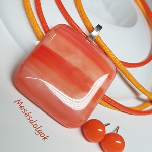 Narancs varázs üvegékszer medál 2 pár fülbevalóval - ékszer - ékszerszett - Meska.hu