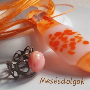 Narancsos üdítő üvegékszer medál barokk stílusú gyűrűvel - ékszer - ékszerszett - Meska.hu