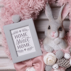 Hűsvéti Cuki nyuszi HOME sweet home - ünnepi díszek, dekorációk - húsvéti díszek és dekorációk - húsvéti ajtódísz, kopogtató - Meska.hu