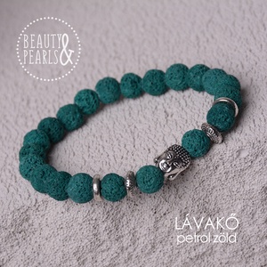 LÁVAKŐ petrol zöld 8mm Buddhával - ékszer - karkötő - ásványkarkötő - Meska.hu