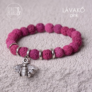 LÁVAKŐ pink 8 mm BEE - ékszer - karkötő - ásványkarkötő - Meska.hu