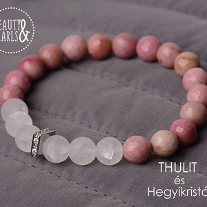 Thulit és hegyikristály 8 mm, Ékszer, Karkötő, Ásványkarkötő, Ékszerkészítés, MESKA