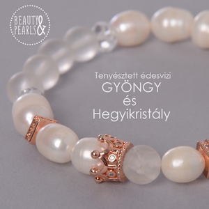 GYÖNGY édesvizi tenyésztett gyöngy és hegyikristály , Ékszer, Karkötő, Gyöngyös karkötő, Ékszerkészítés, MESKA