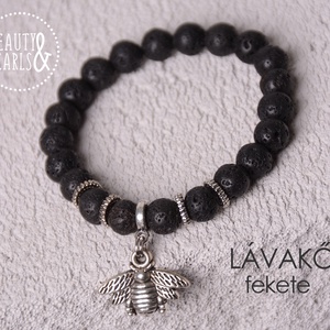 Fekete LÁVAKŐ 8 mm BEE charmmal - Meska.hu